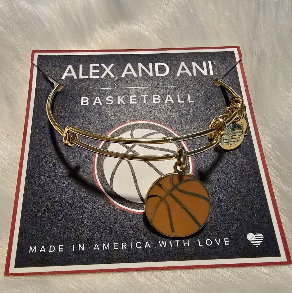 Alex and Ani Basketball charm bangle bracelet in shiny gold